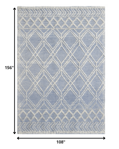 9' x 13' Blue Ivory Tribal Geometric Pattern Area Rug