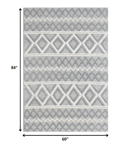 5' x 7' Gray Ivory Diamonds Boho Chic Area Rug