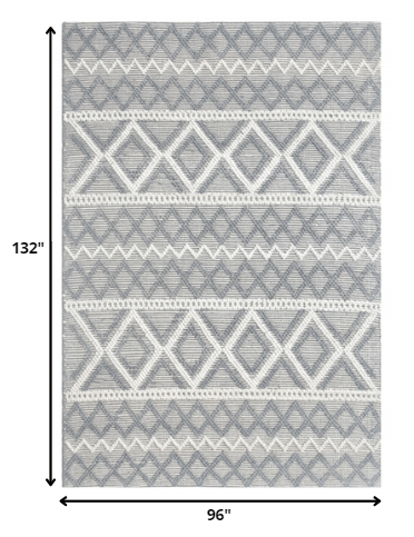 8' x 11' Gray Ivory Diamonds Boho Chic Area Rug