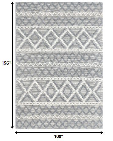 9' x 13' Gray Ivory Diamonds Boho Chic Area Rug