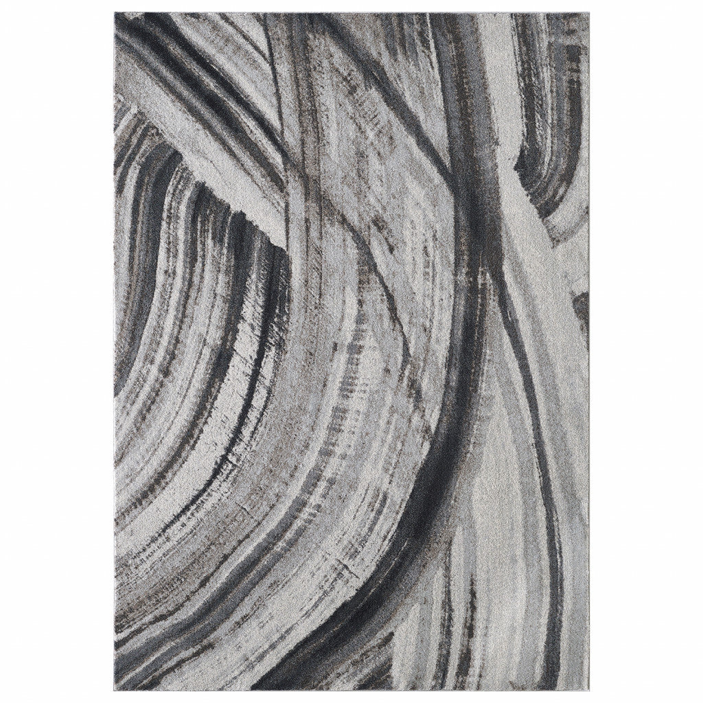 3' x 5' Gray Ivory Abstract Strokes Modern Area Rug