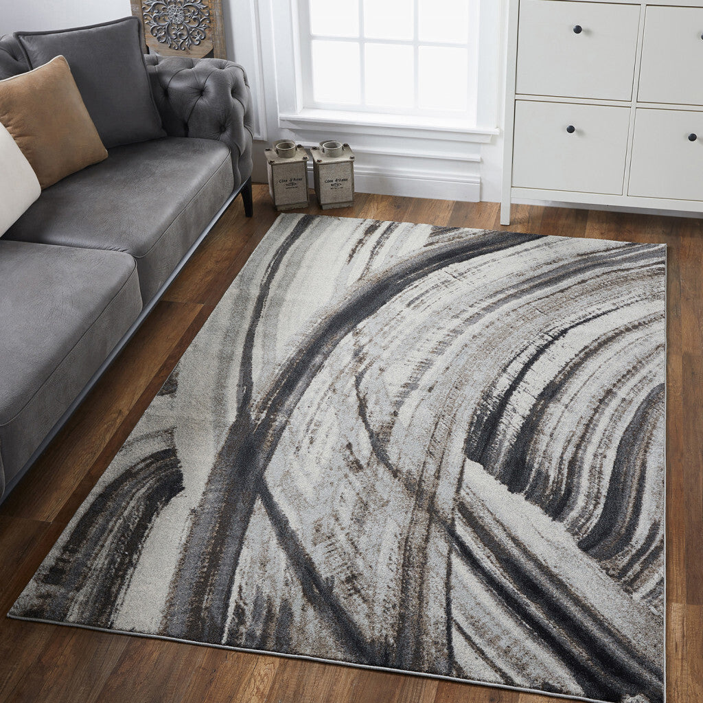 3' x 5' Gray Ivory Abstract Strokes Modern Area Rug