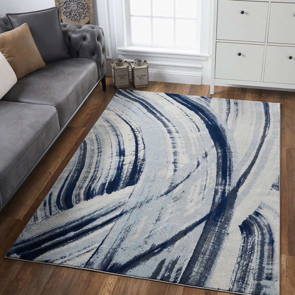 3' x 5' Navy Ivory Abstract Strokes Modern Area Rug