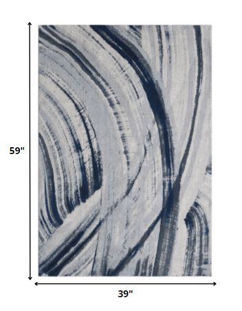 3' x 5' Navy Ivory Abstract Strokes Modern Area Rug