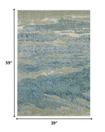 3' x 5' Blue Sage Impressionistic Ocean Area Rug