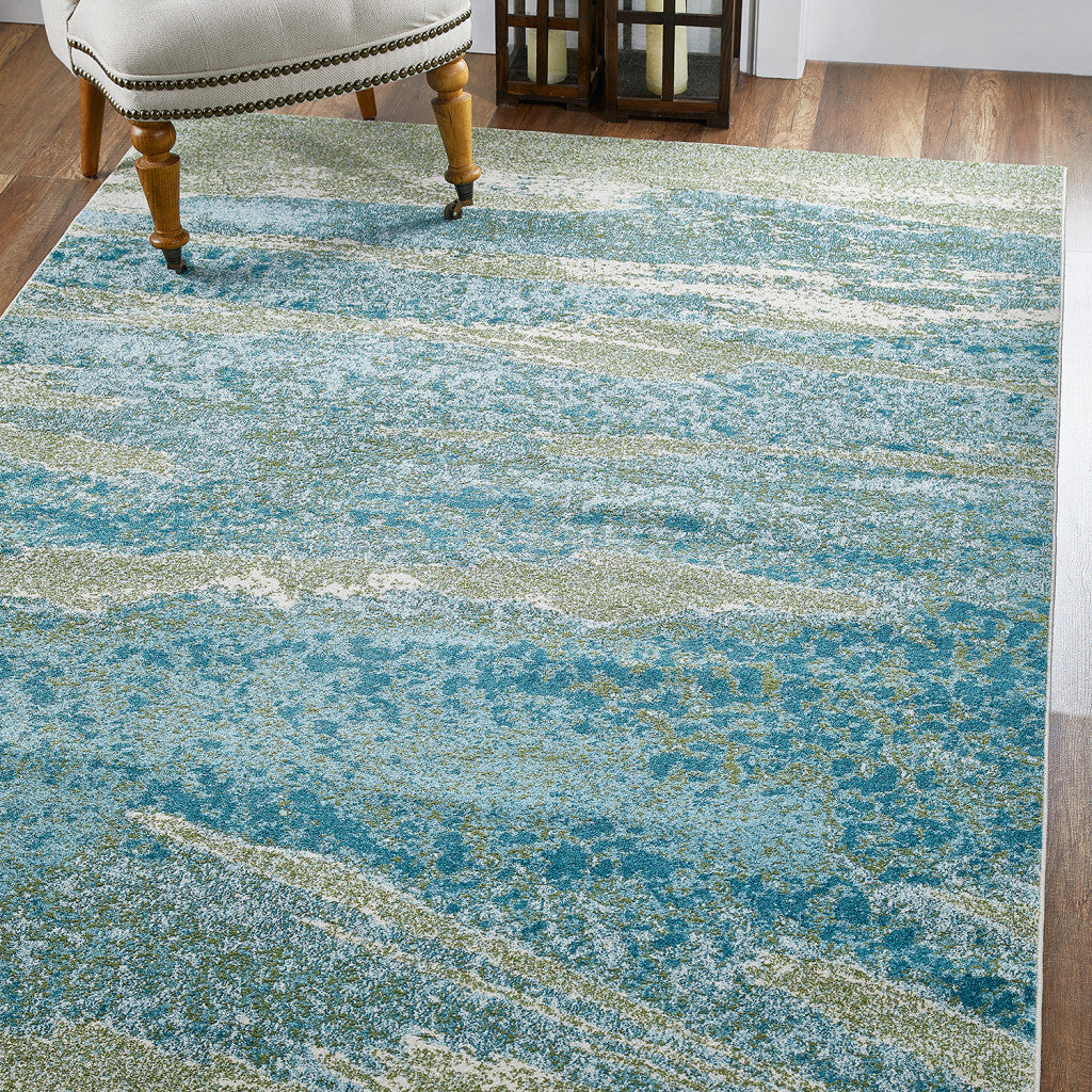 10' x 13' Blue Sage Impressionistic Ocean Area Rug