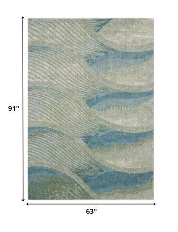 5' x 8' Blue Beige Abstract Waves Modern Area Rug