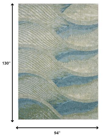 8' x 11' Blue Beige Abstract Waves Modern Area Rug
