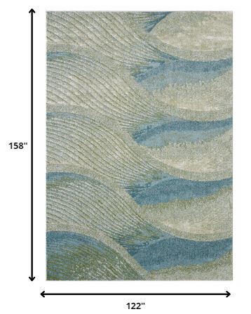 10' x 13' Blue Beige Abstract Waves Modern Area Rug