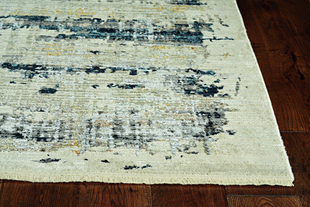2' x 8' Blue White Distressed Traditional Runner Rug