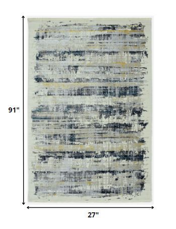 2' x 8' Blue White Distressed Traditional Runner Rug
