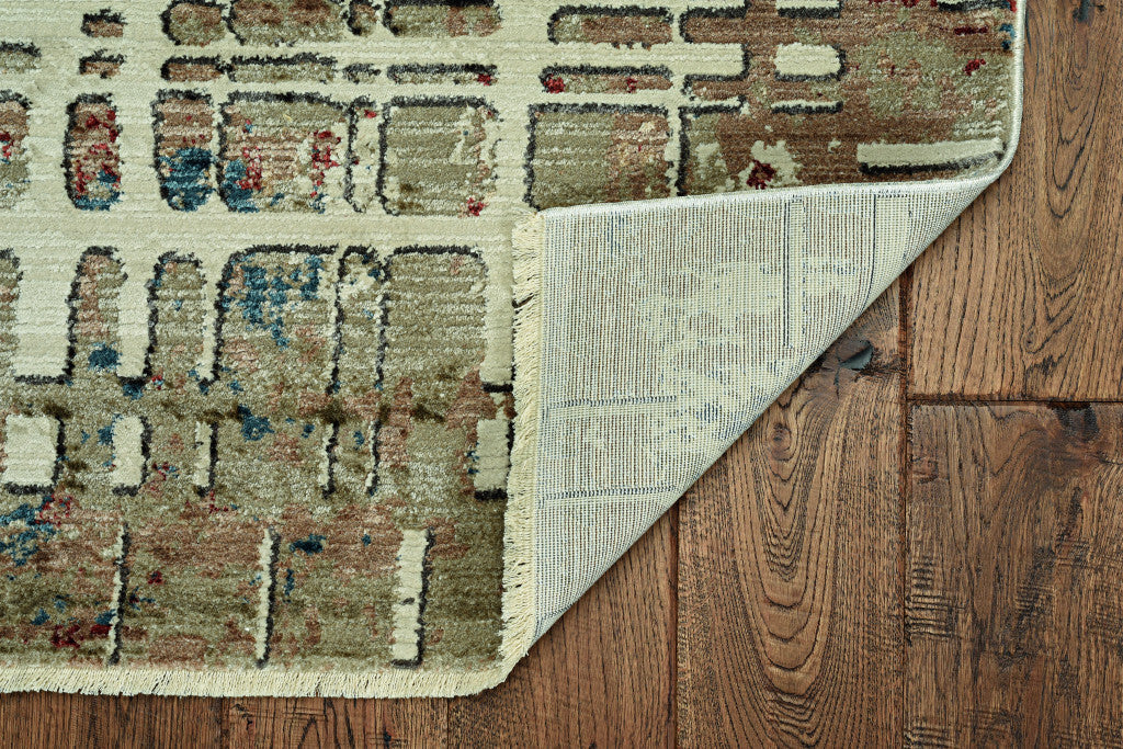 5' x 8' Ivory Khaki Distressed Plaid Area Rug