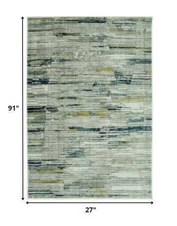 2' x 8' Blue Ivory Abstract Striped Runner Rug