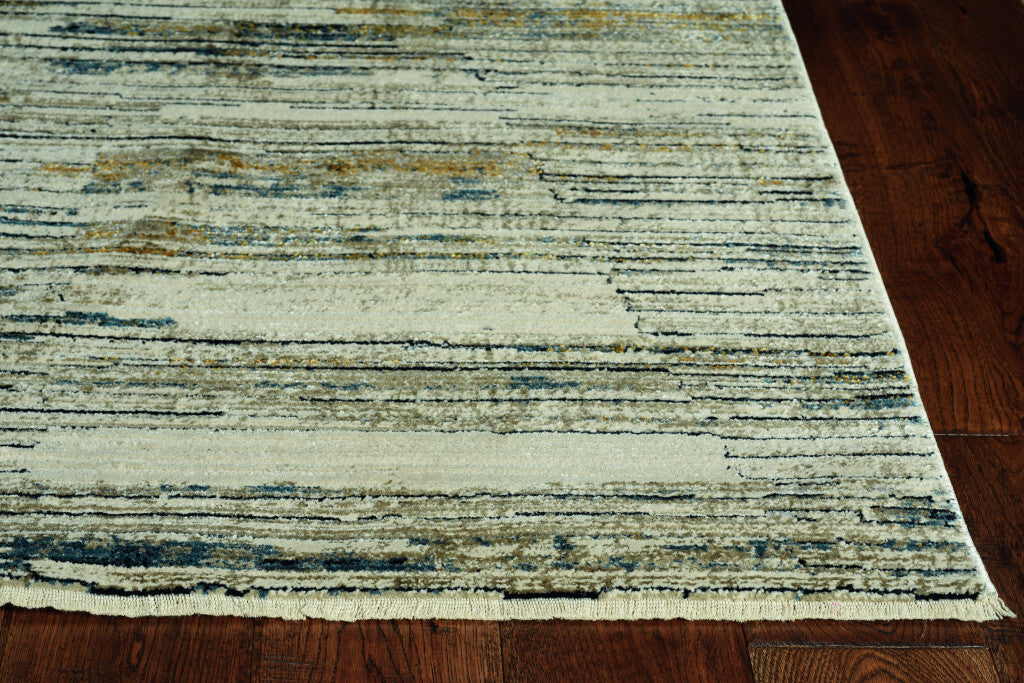 8' Round Blue Ivory Abstract Striped Area Rug