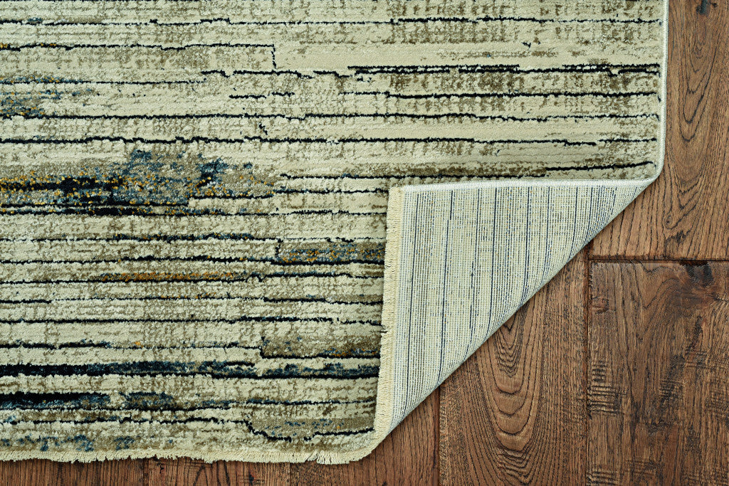 8' Round Blue Ivory Abstract Striped Area Rug