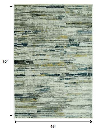 8' Round Blue Ivory Abstract Striped Area Rug