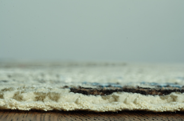 8' Round Blue Ivory Abstract Striped Area Rug