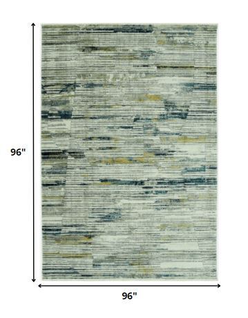 8' Round Blue Ivory Abstract Striped Area Rug