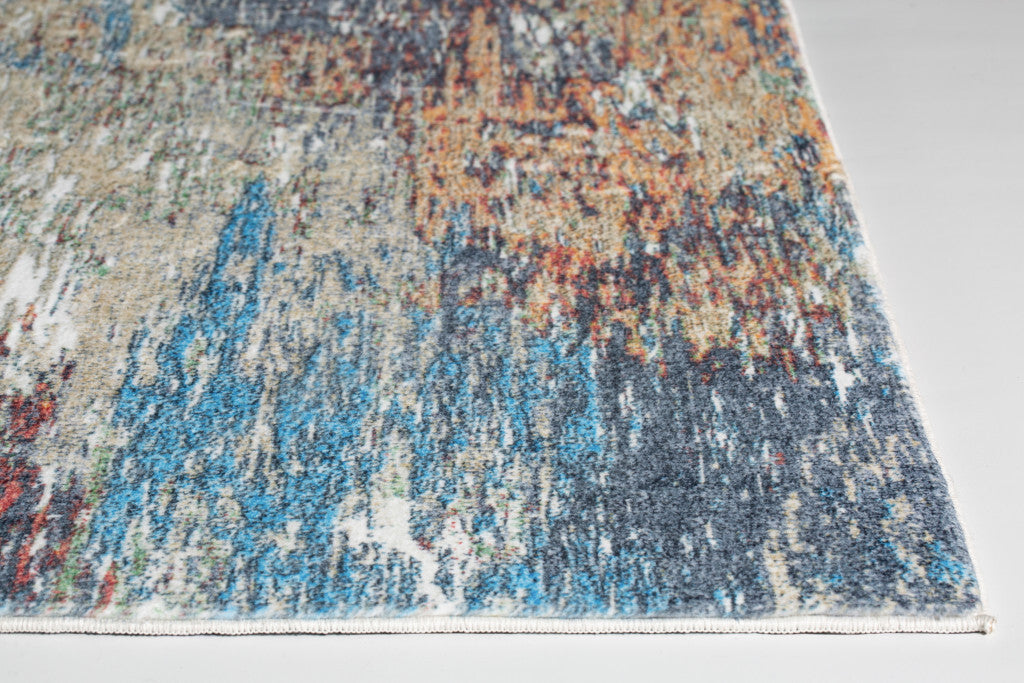 2' x 7' Blue Red Abstract Painting Modern Runner Rug