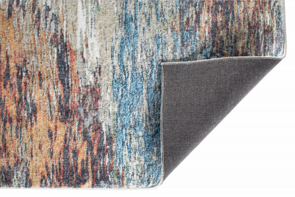 2' x 7' Blue Red Abstract Painting Modern Runner Rug