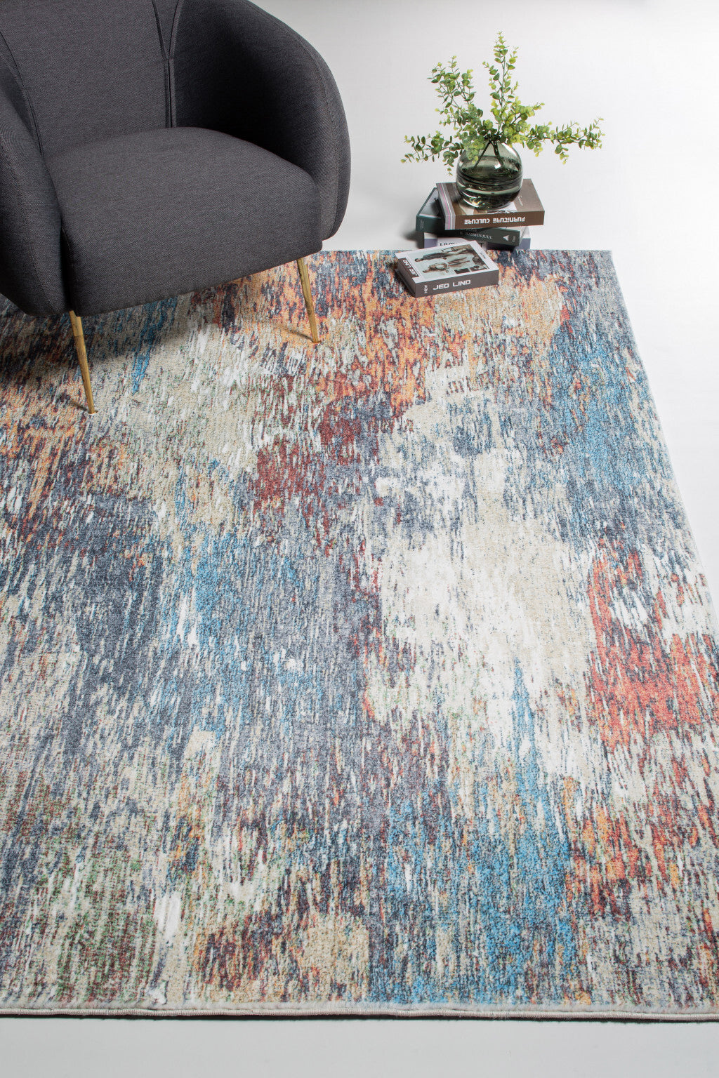 2' x 7' Blue Red Abstract Painting Modern Runner Rug