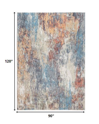 8' x 10' Blue Red Abstract Painting Modern Area Rug