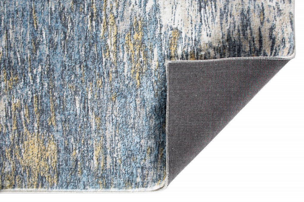 2' x 7' Blue Gold Abstract Painting Modern Runner Rug