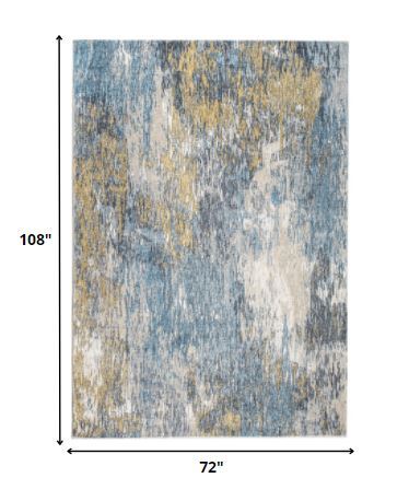 6' x 9' Blue Gold Abstract Painting Modern Area Rug