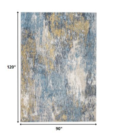 8' x 10' Blue Gold Abstract Painting Modern Area Rug