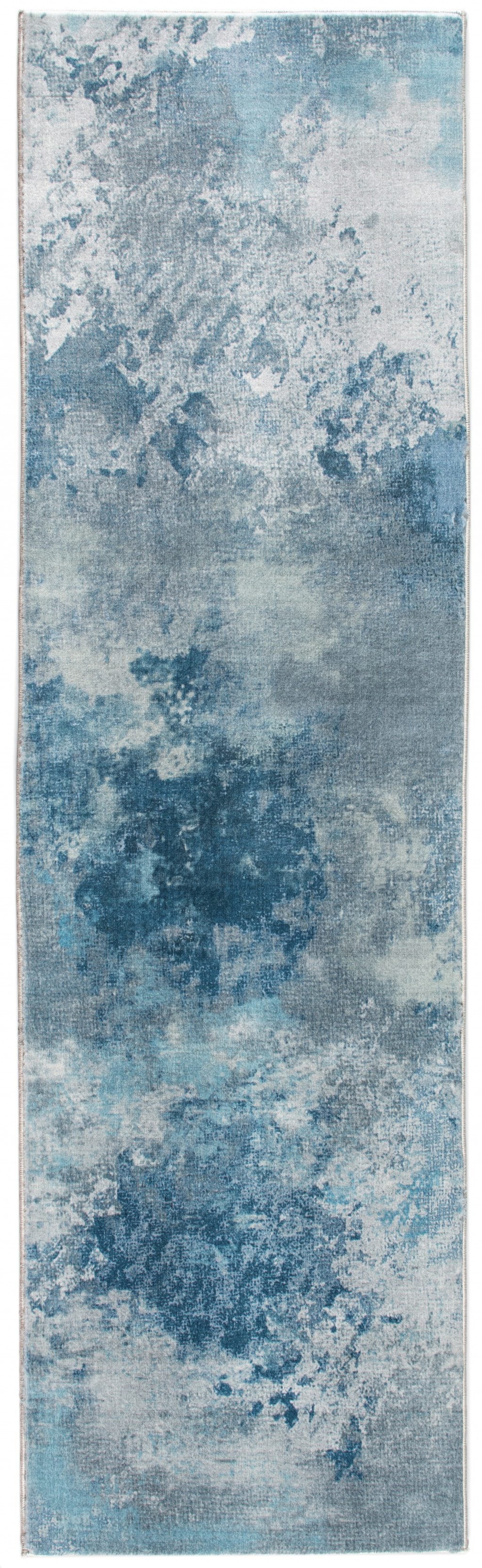 2' x 7' Blue White Abstract Sky Runner Rug