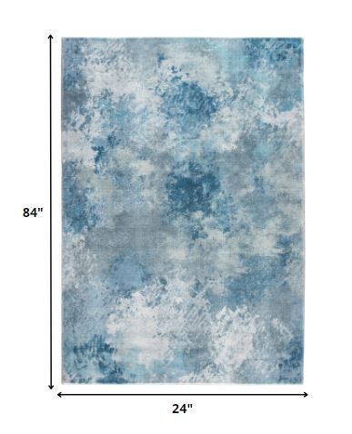 2' x 7' Blue White Abstract Sky Runner Rug