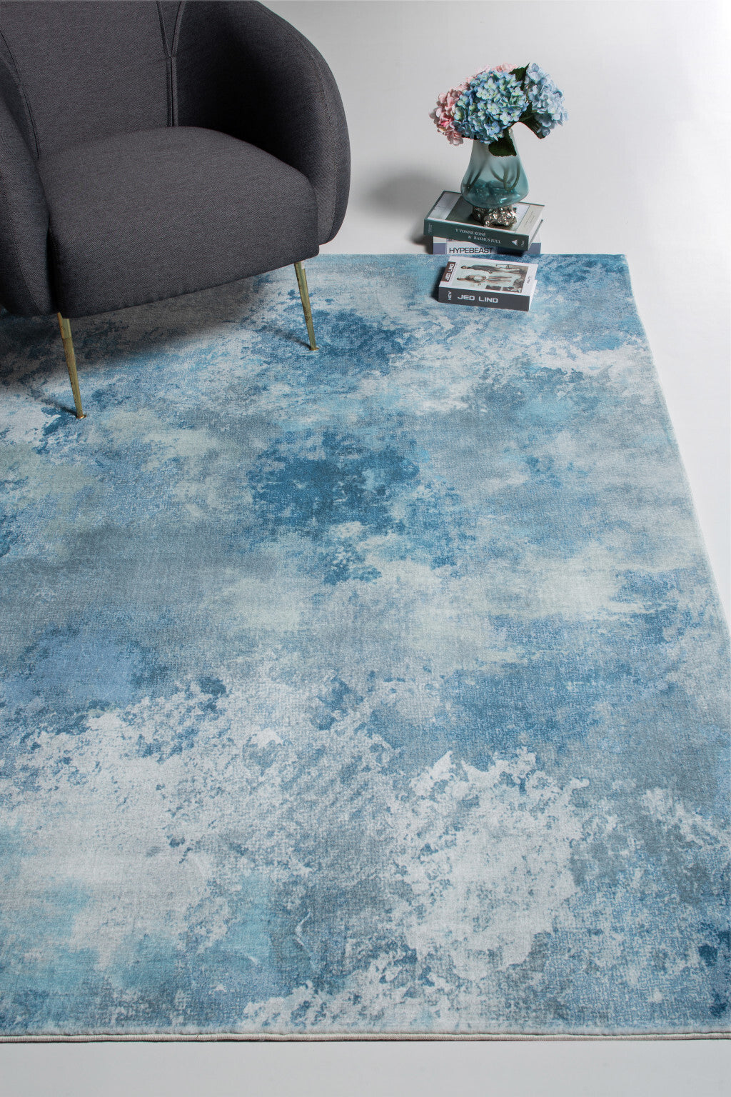 8' x 10' Blue White Abstract Sky Area Rug