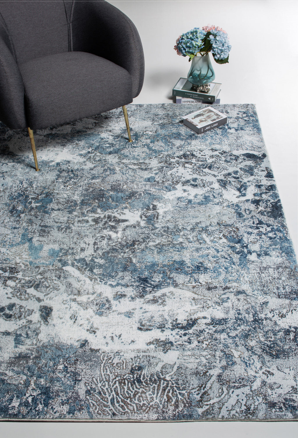 2' x 7' Gray Blue Abstract Galaxy Runner Rug