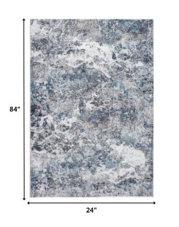 2' x 7' Gray Blue Abstract Galaxy Runner Rug