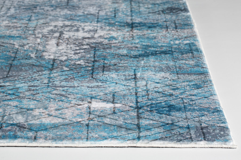 2' x 7' Blue Gray Abstract Cuboid Modern Runner Rug