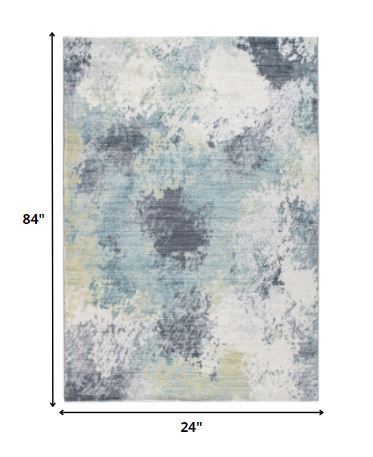 2' x 7' Blue Yellow Abstract Sky Runner Rug