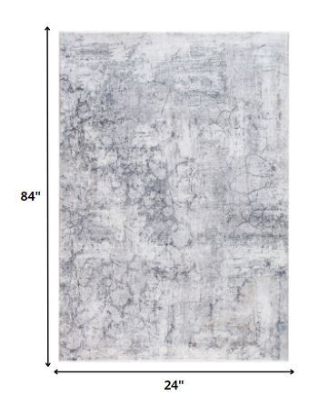 2' x 7' Gray Distressed Marble Runner Rug