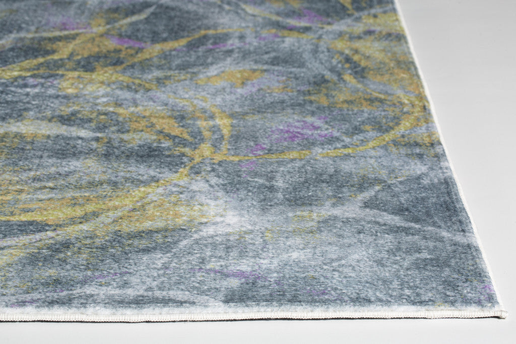 2' x 7' Gray Gold Abstract Rings Runner Rug