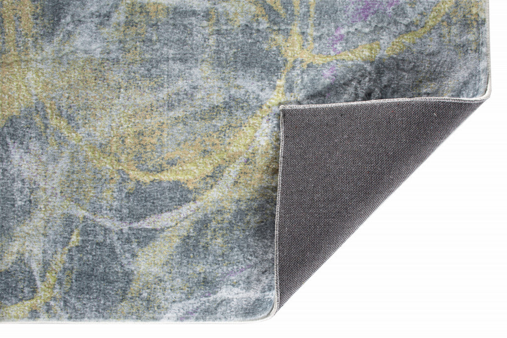 2' x 7' Gray Gold Abstract Rings Runner Rug