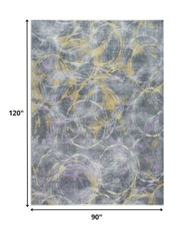 8' x 10' Gray Gold Abstract Rings Area Rug
