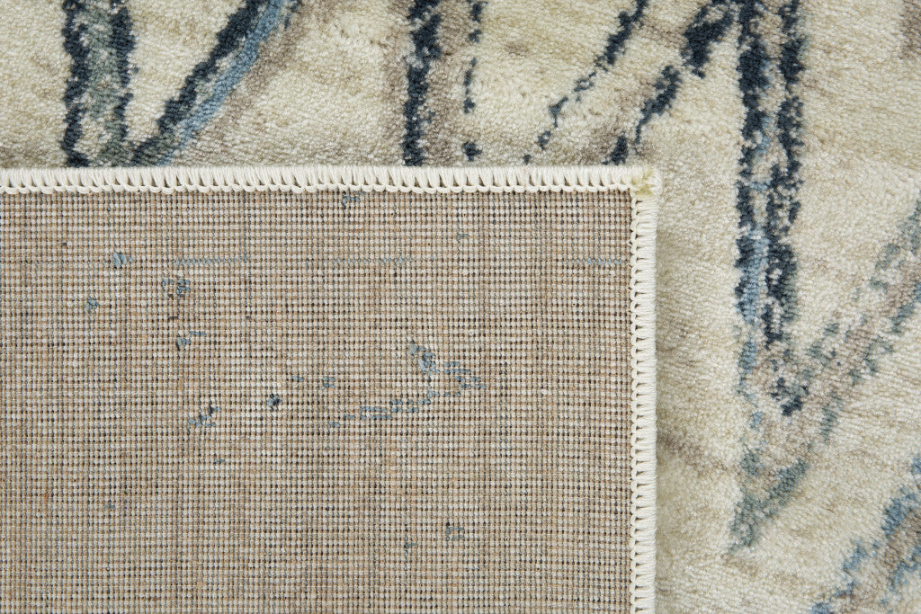 8' Round Beige Blue Distressed Chevron Area Rug