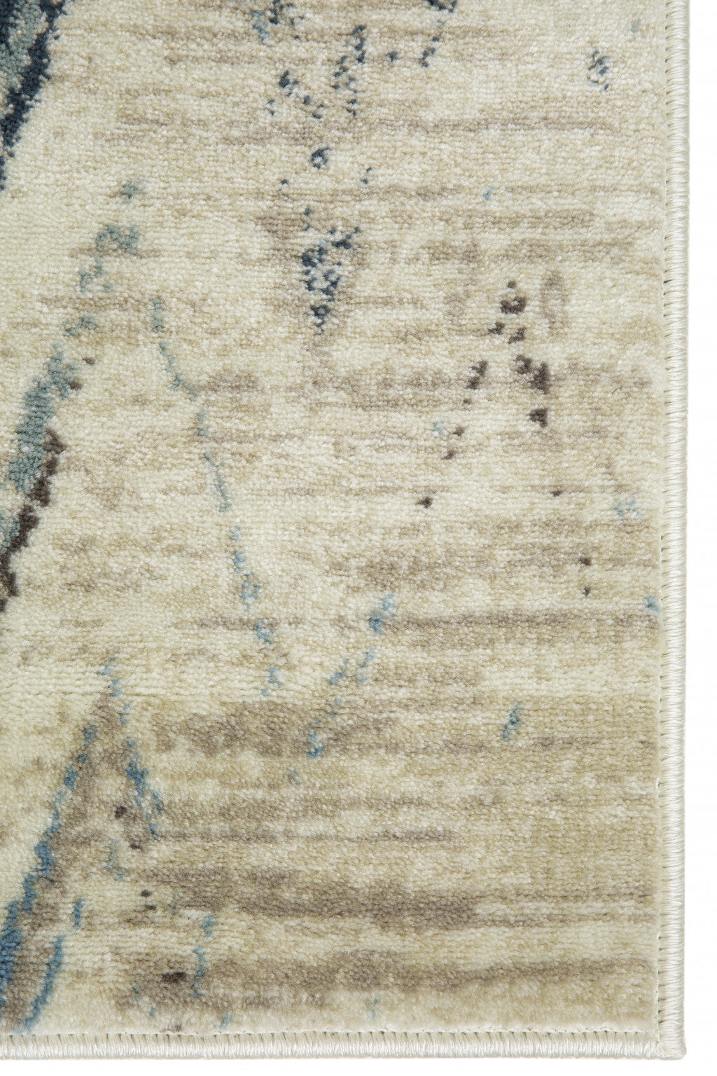 8' Round Beige Blue Distressed Chevron Area Rug