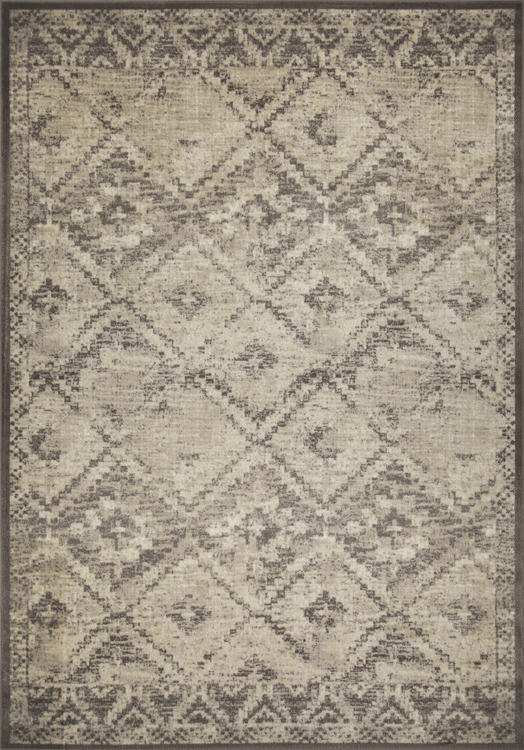 8' Round Gray Beige Distressed Diamond Area Rug - Buy Rugs