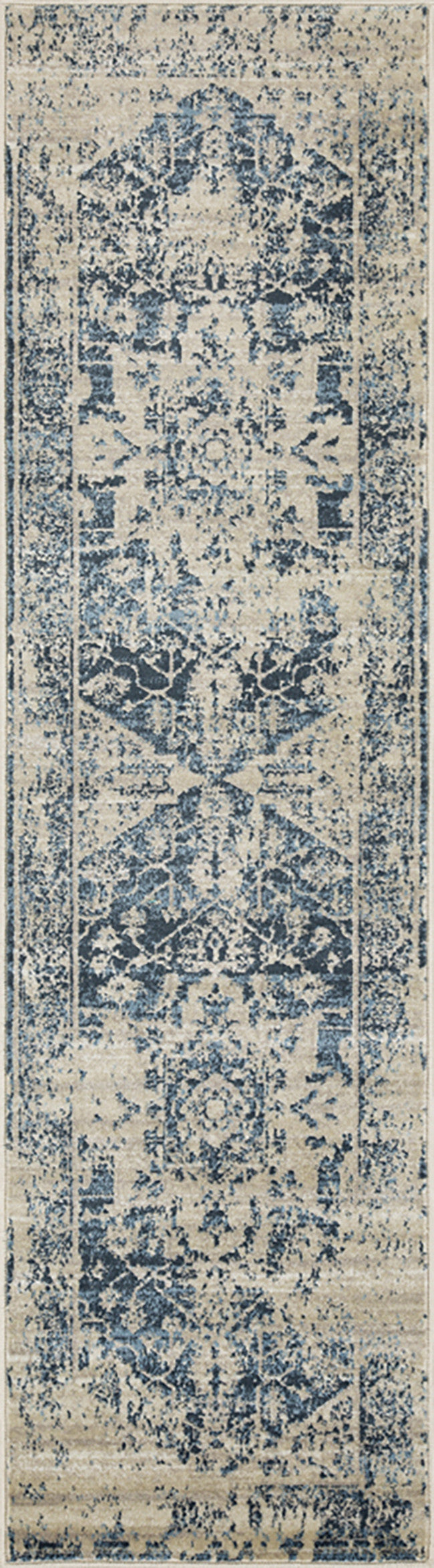 3' x 5' Beige Blue Distressed Medallion Area Rug