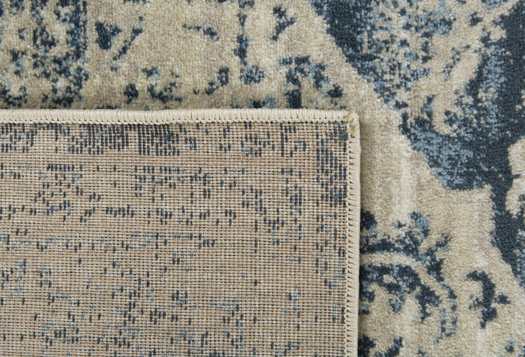 3' x 5' Beige Blue Distressed Medallion Area Rug