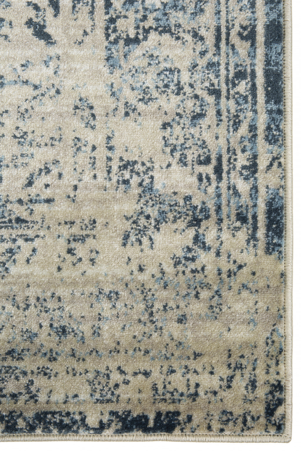 3' x 5' Beige Blue Distressed Medallion Area Rug