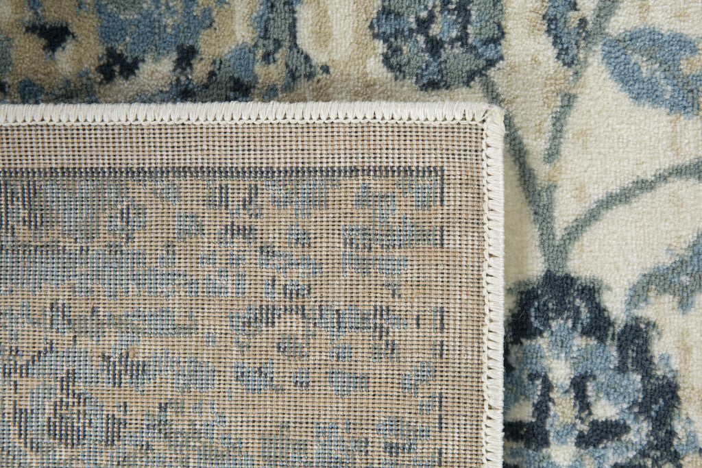2' x 8' Blue Ivory Distressed Oriental Runner Rug