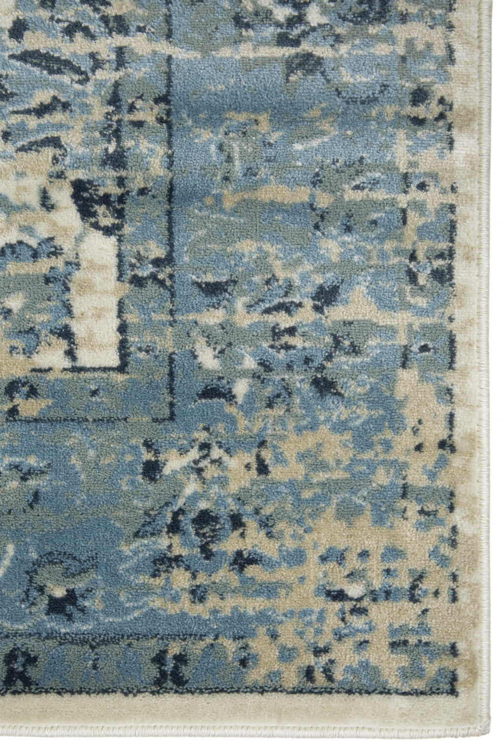 2' x 8' Blue Ivory Distressed Oriental Runner Rug