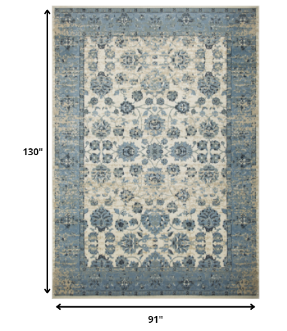 8' x 11' Blue Ivory Distressed Oriental Area Rug