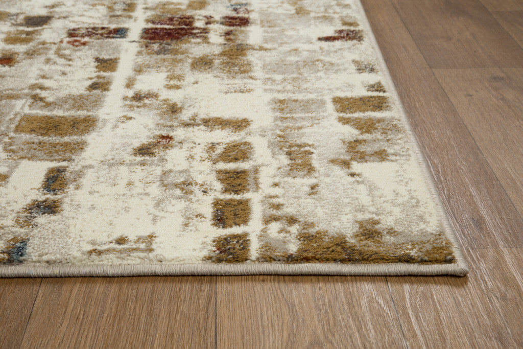 3' x 5' Brown Beige Abstract Tiles Distressed Area Rug